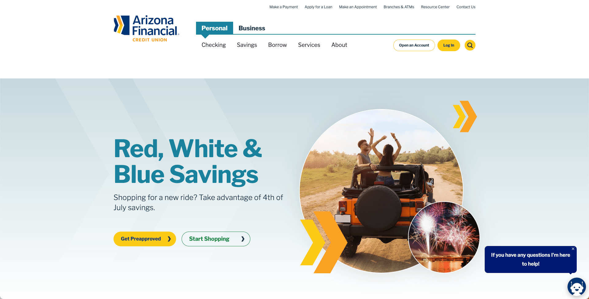 screenshot of Arizona Financial Credit Unions website