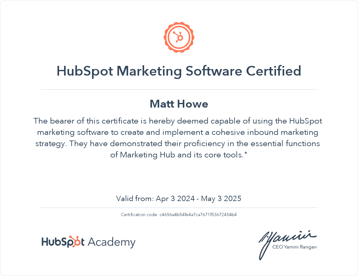 screenshot of HubSpot Certification