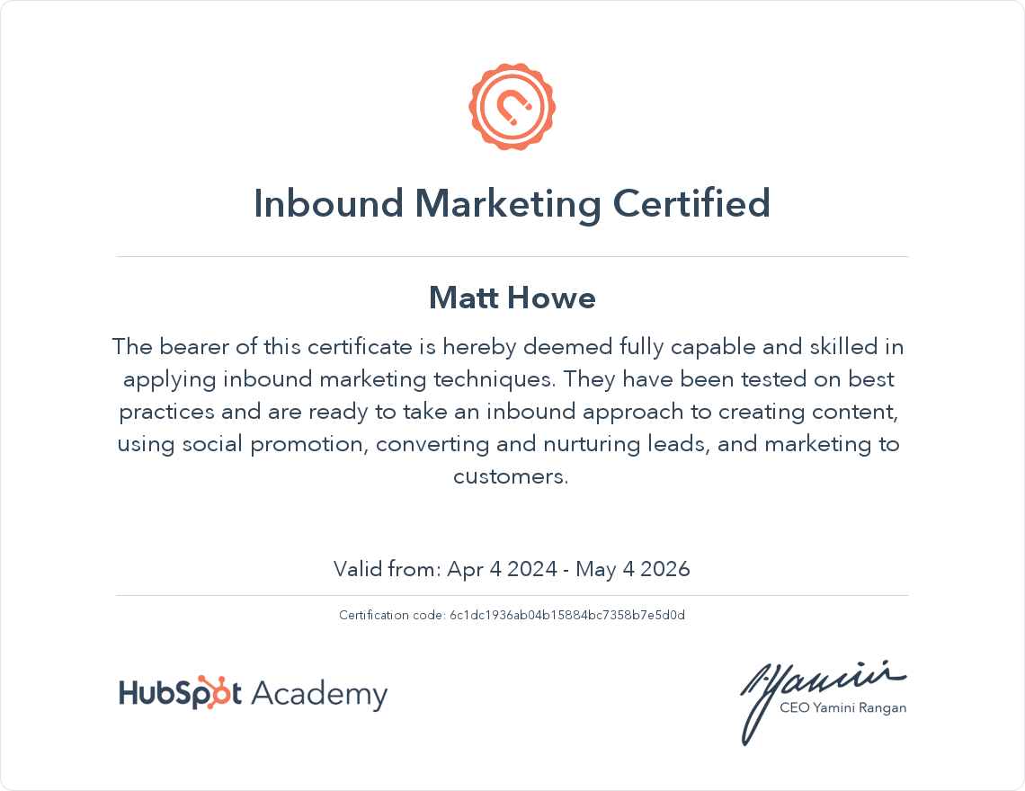 screenshot of HubSpot Certification