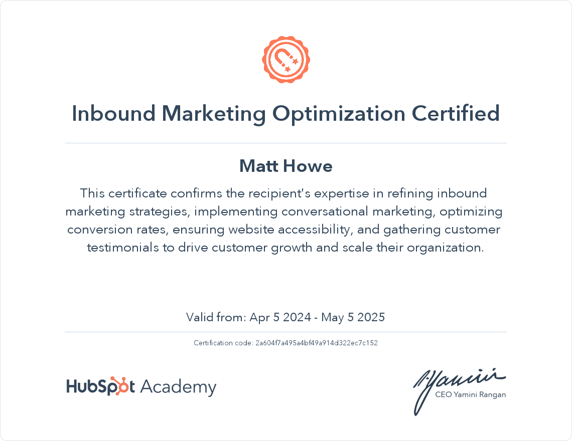 screenshot of HubSpot Certification