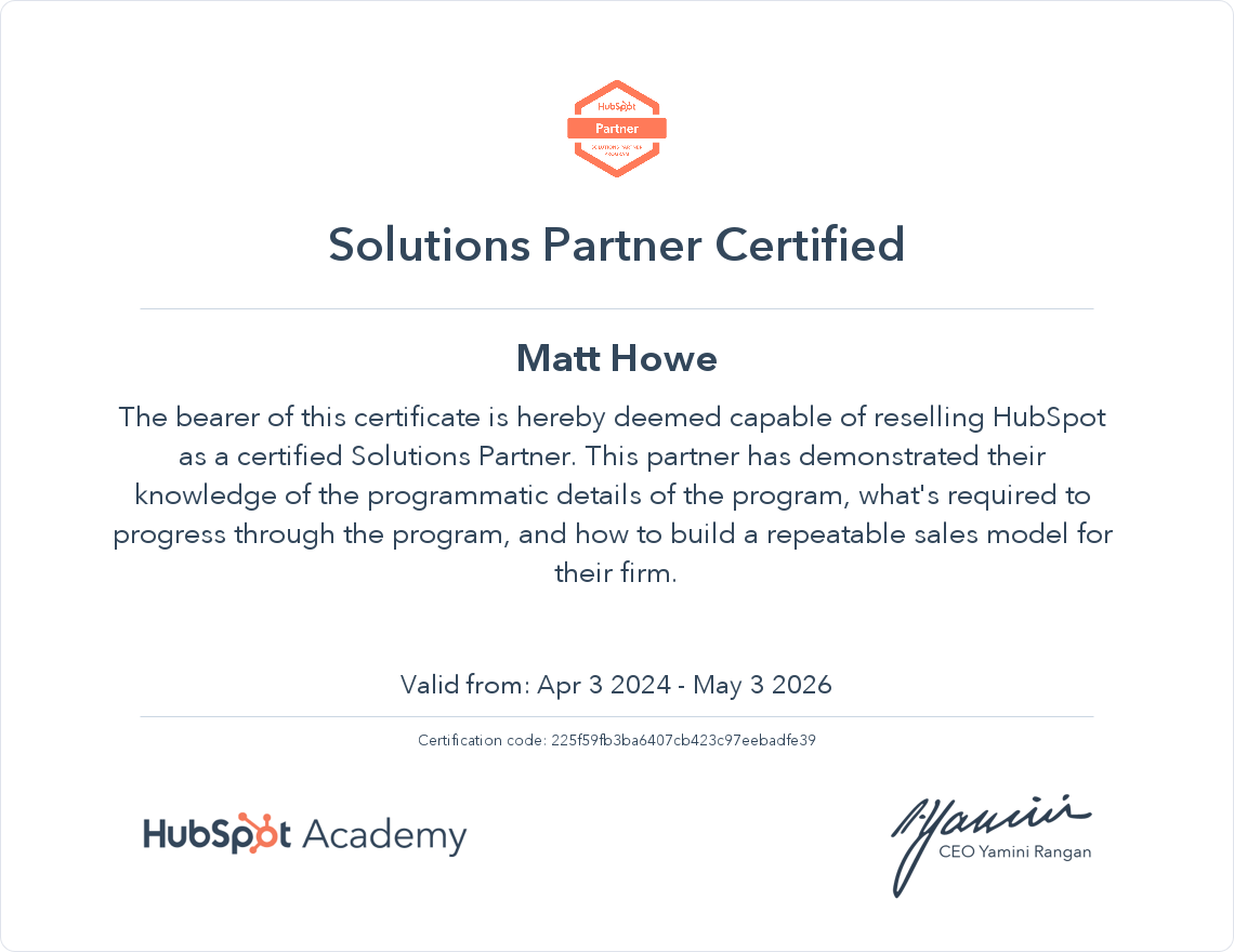 screenshot of HubSpot Certification