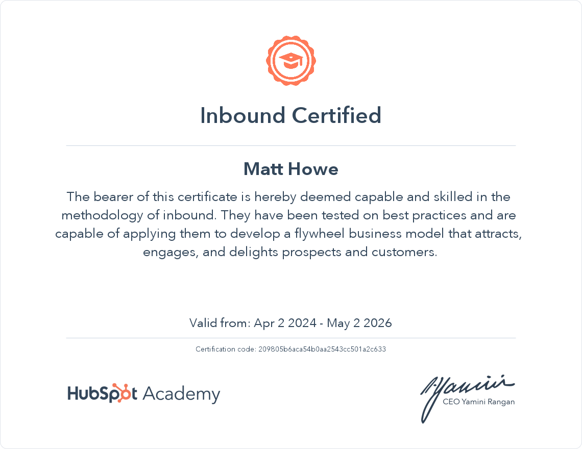 screenshot of HubSpot Certification