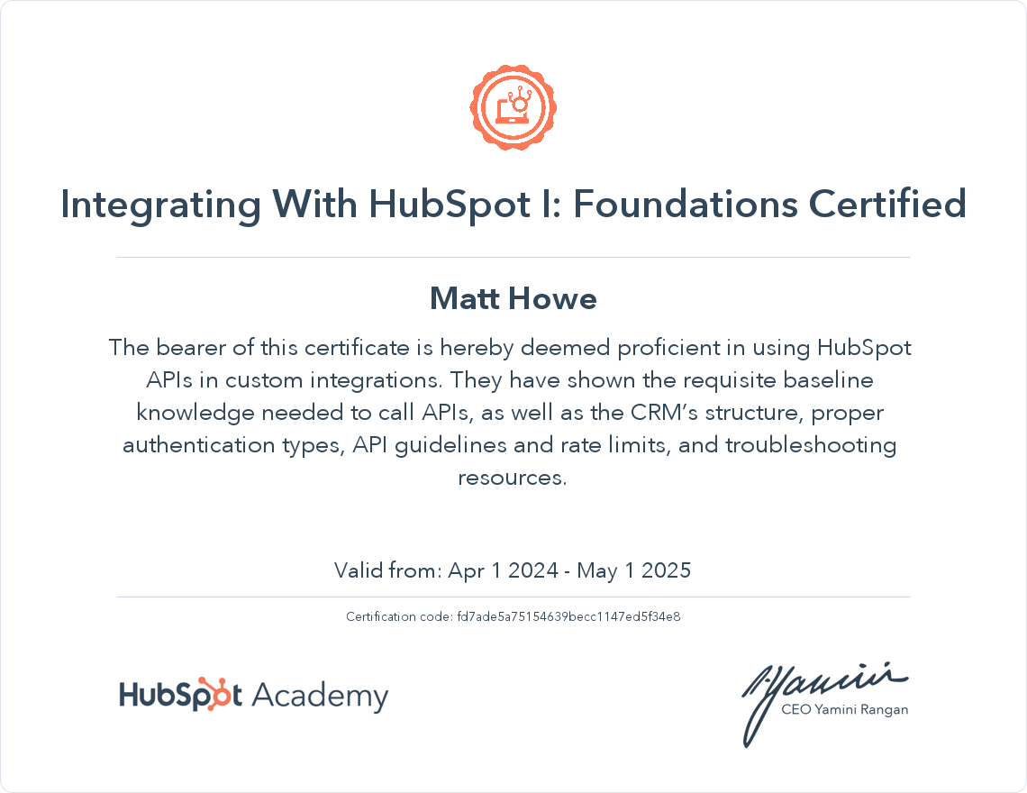 screenshot of HubSpot Certification