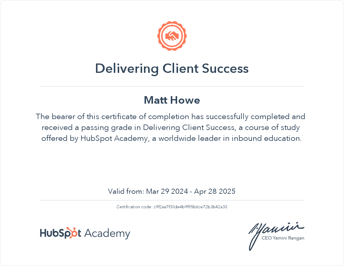 screenshot of HubSpot Certification