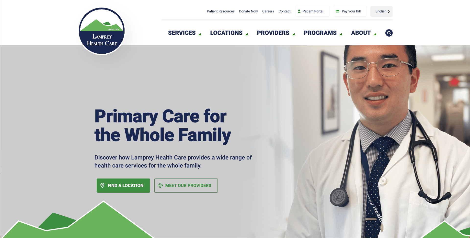 screenshot of Lamprey Health Cares website