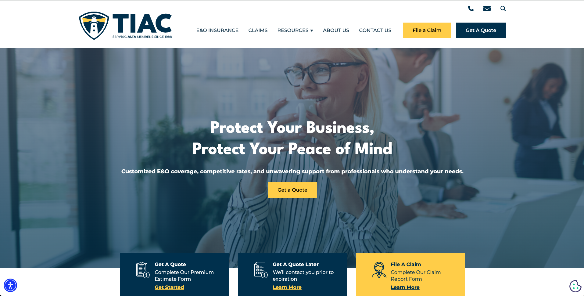 screenshot of TIACs website